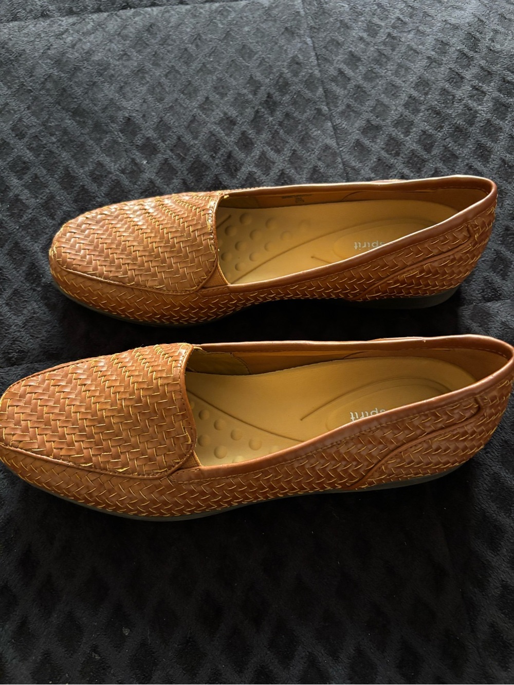 Easy Spirit Woven Slip-On Loafers in Cognac Brown